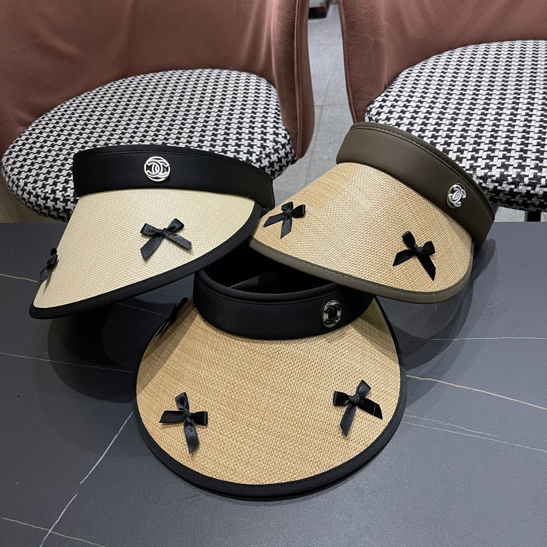  Chanel香奈儿韩系蝴蝶结夏季遮阳空顶帽度假沙滩防晒帽

