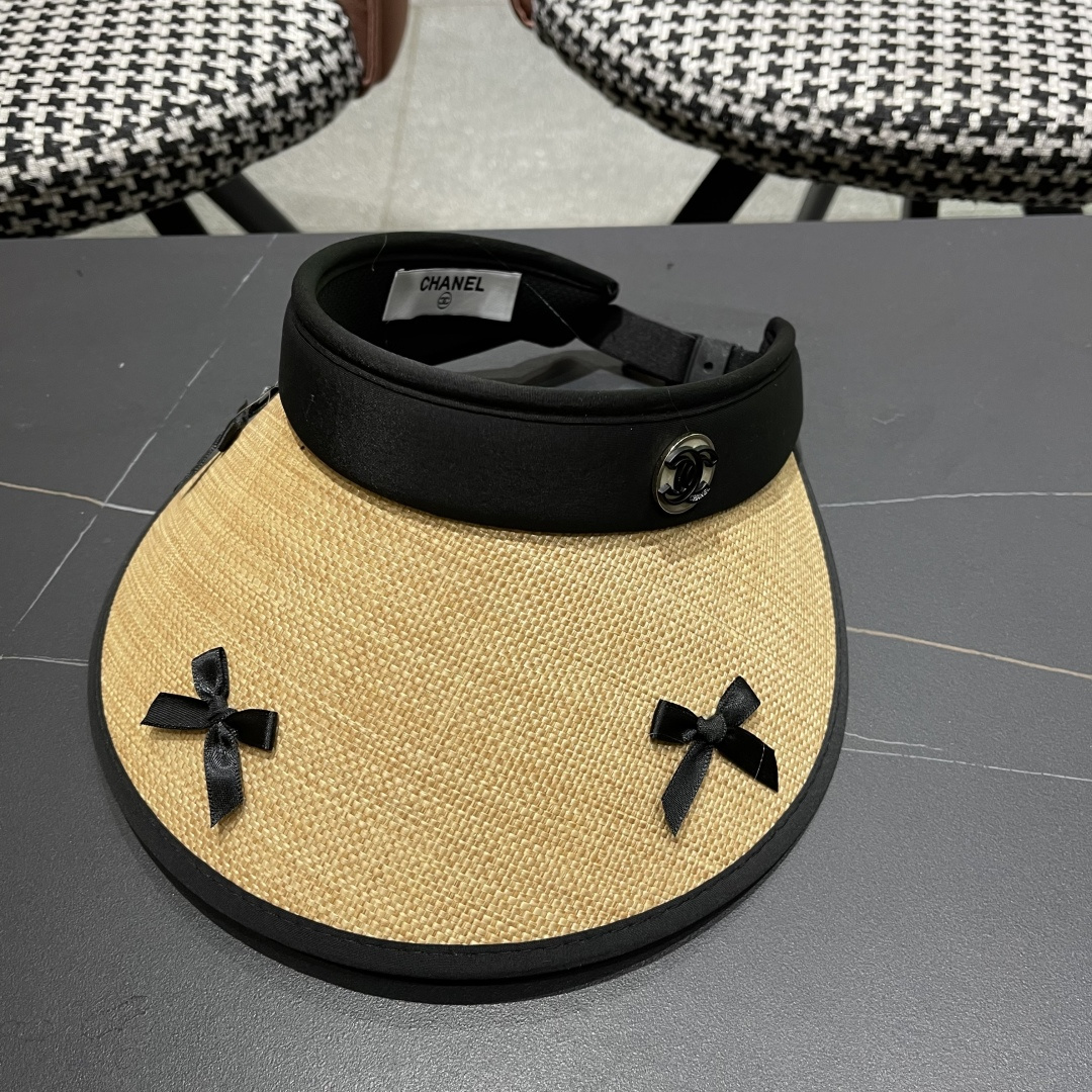 Chanel香奈儿韩系蝴蝶结夏季遮阳空顶帽度假沙滩防晒帽

