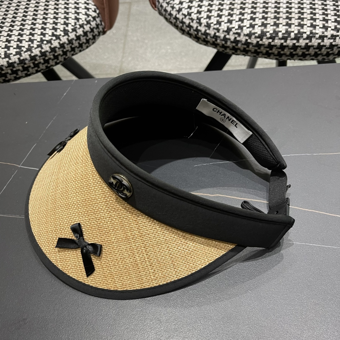  Chanel香奈儿韩系蝴蝶结夏季遮阳空顶帽度假沙滩防晒帽

