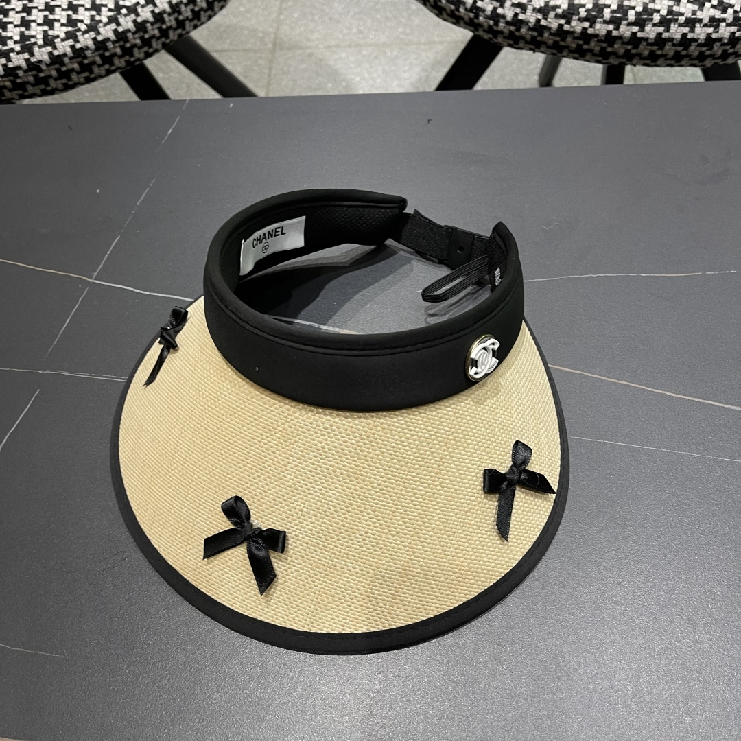  Chanel香奈儿韩系蝴蝶结夏季遮阳空顶帽度假沙滩防晒帽

