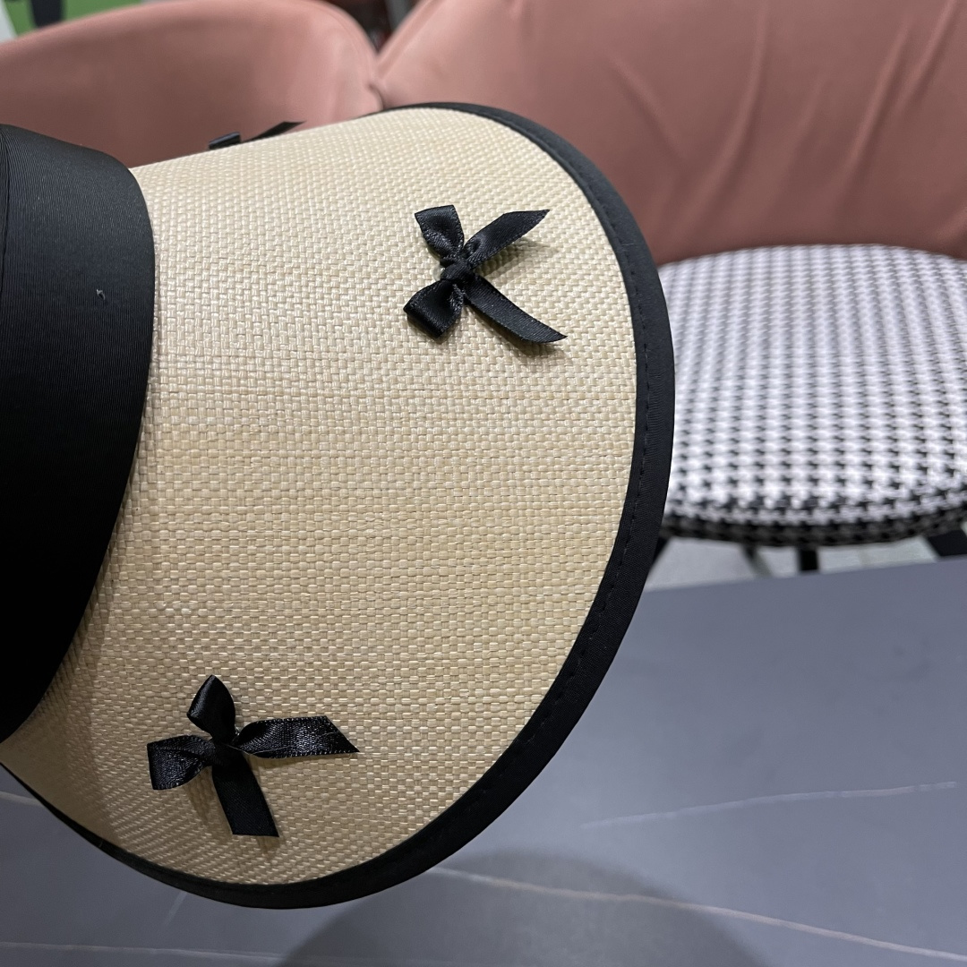  Chanel香奈儿韩系蝴蝶结夏季遮阳空顶帽度假沙滩防晒帽

