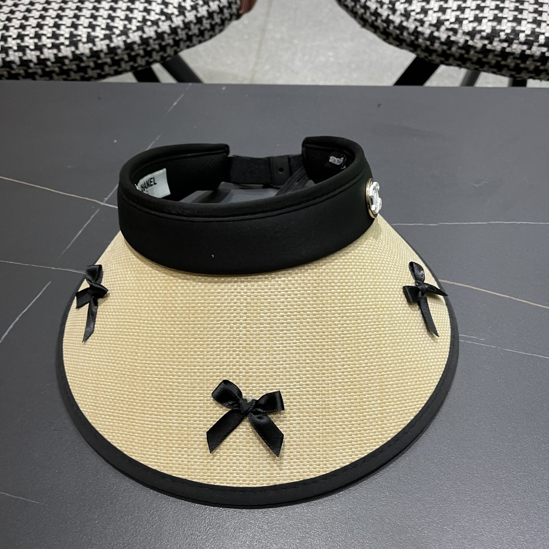  Chanel香奈儿韩系蝴蝶结夏季遮阳空顶帽度假沙滩防晒帽

