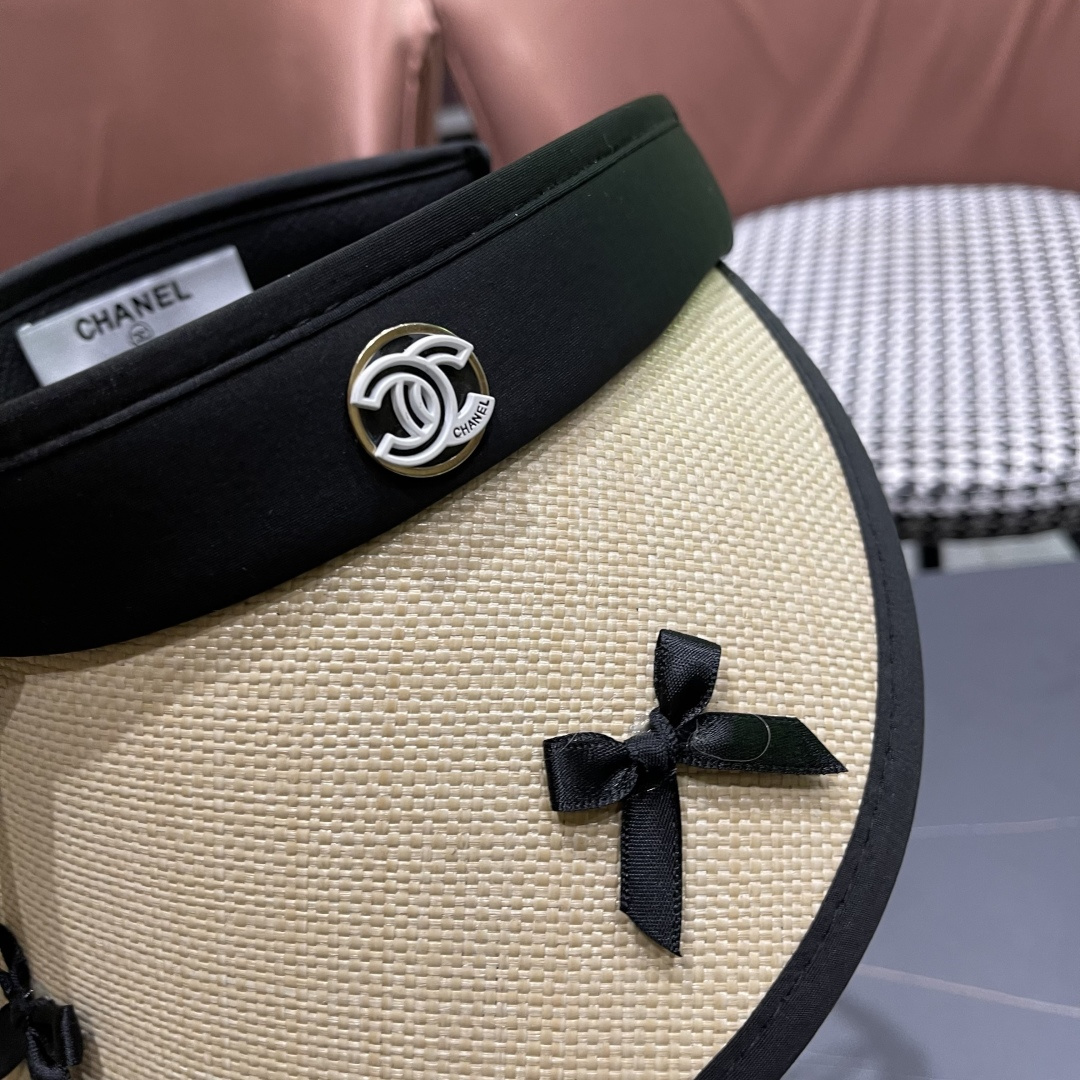  Chanel香奈儿韩系蝴蝶结夏季遮阳空顶帽度假沙滩防晒帽

