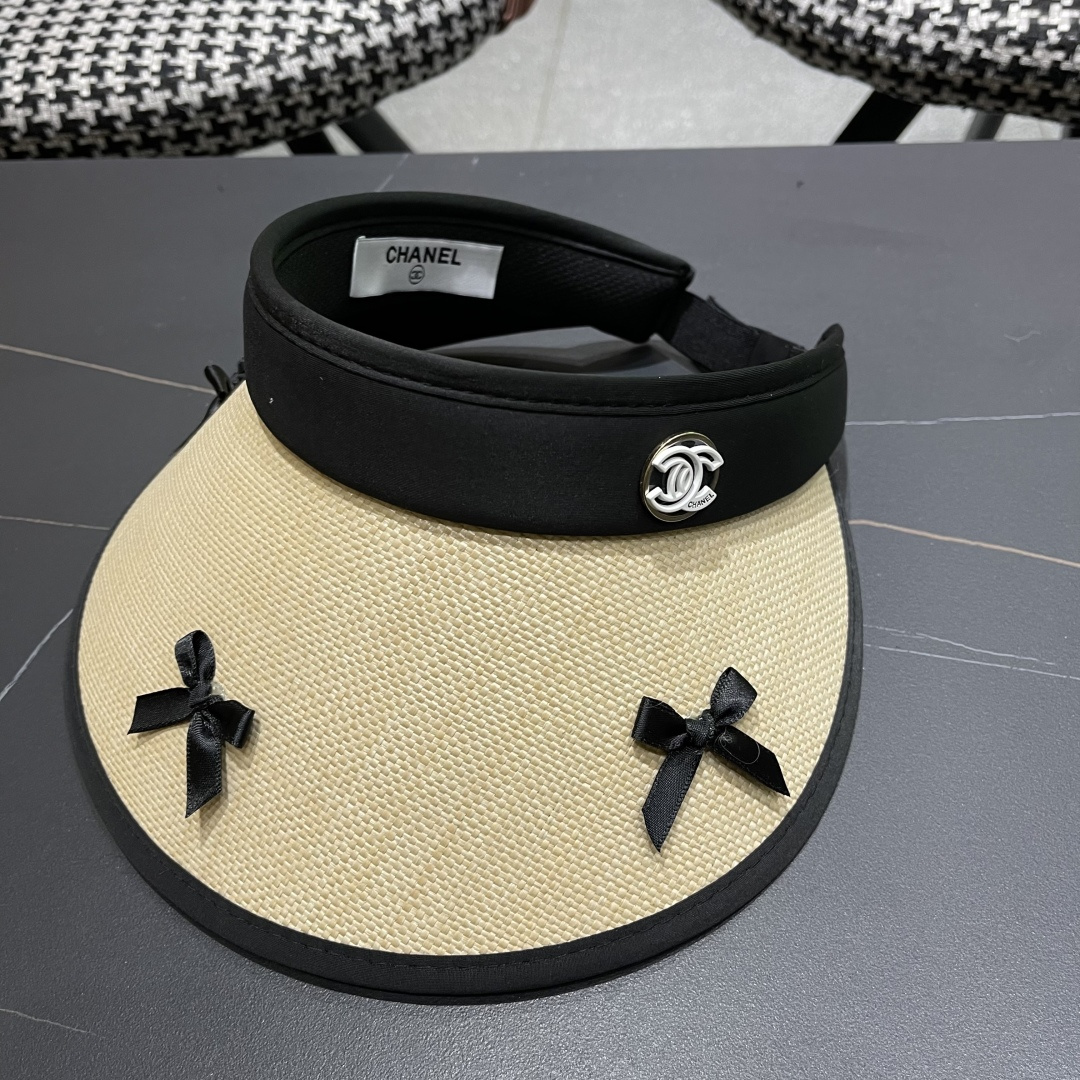  Chanel香奈儿韩系蝴蝶结夏季遮阳空顶帽度假沙滩防晒帽

