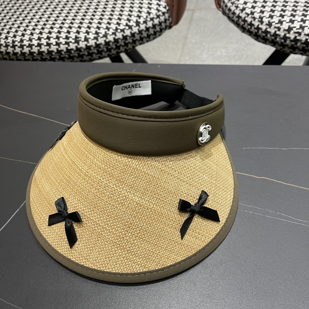  Chanel香奈儿韩系蝴蝶结夏季遮阳空顶帽度假沙滩防晒帽

