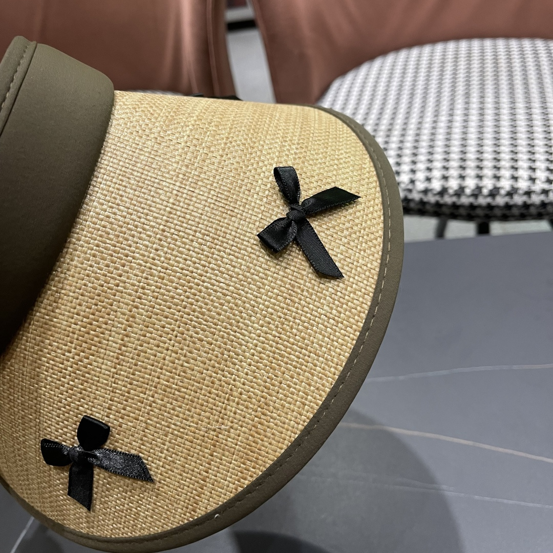  Chanel香奈儿韩系蝴蝶结夏季遮阳空顶帽度假沙滩防晒帽

