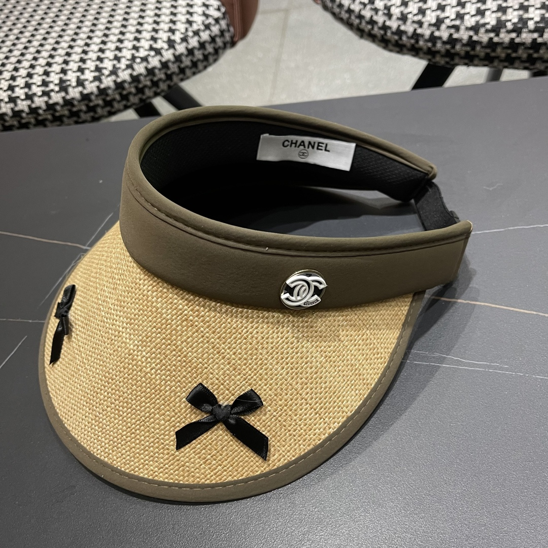  Chanel香奈儿韩系蝴蝶结夏季遮阳空顶帽度假沙滩防晒帽

