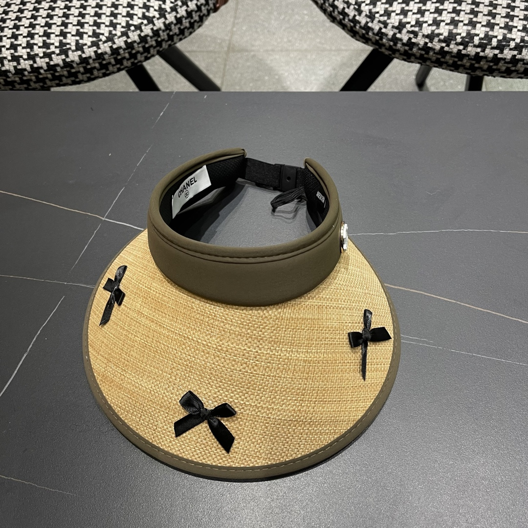  Chanel香奈儿韩系蝴蝶结夏季遮阳空顶帽度假沙滩防晒帽

