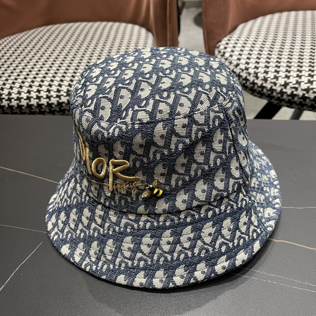  迪奥DIor夏季印花大檐渔夫帽经典老花字母千鸟格窄檐遮阳帽