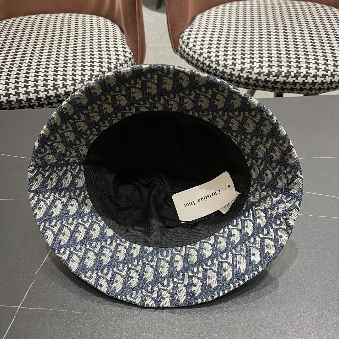  迪奥DIor夏季印花大檐渔夫帽经典老花字母千鸟格窄檐遮阳帽