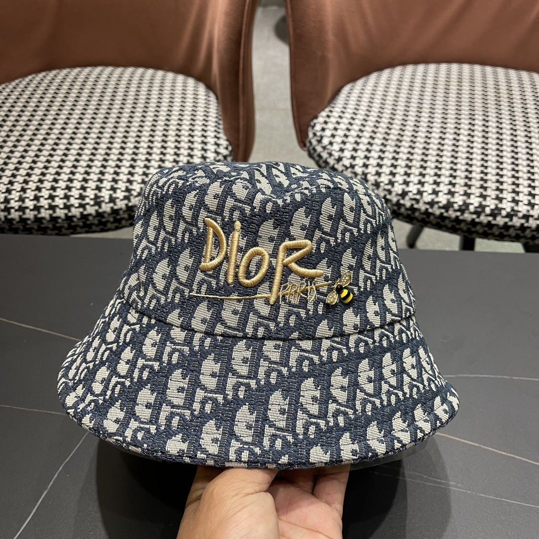  迪奥DIor夏季印花大檐渔夫帽经典老花字母千鸟格窄檐遮阳帽