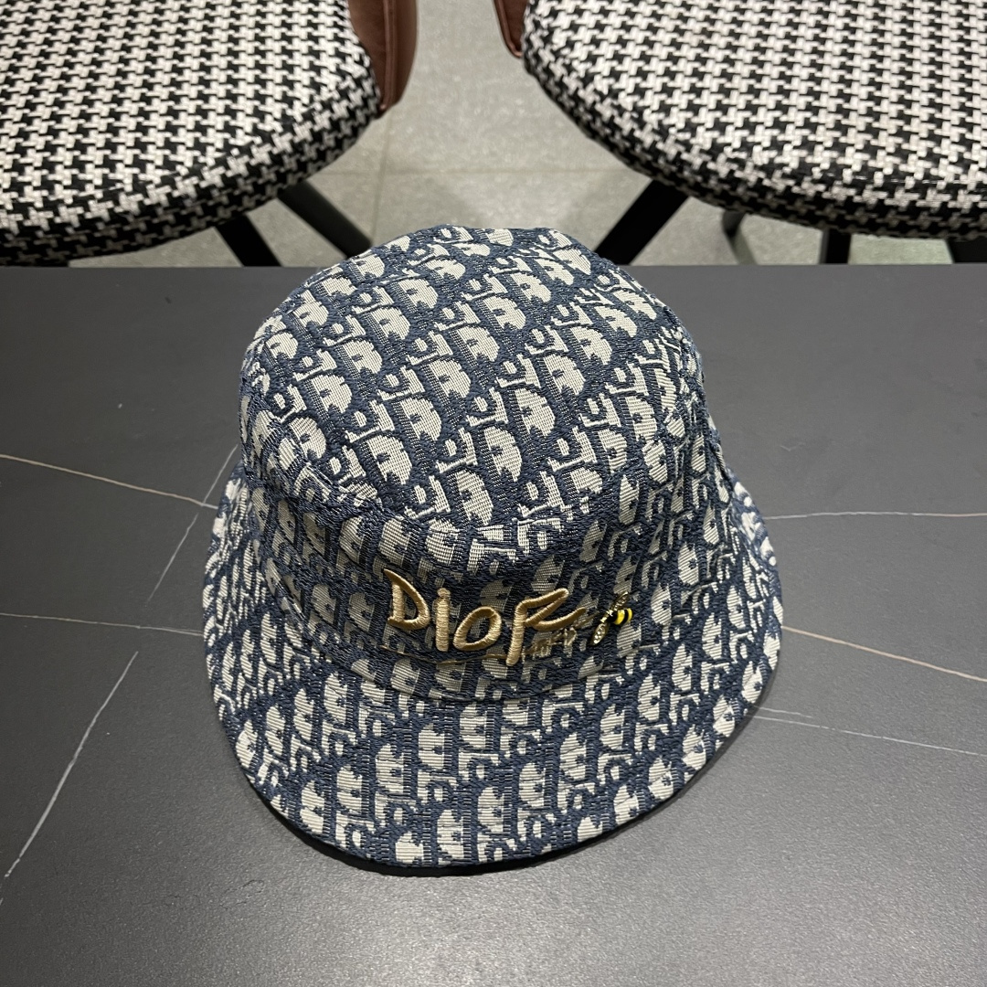  迪奥DIor夏季印花大檐渔夫帽经典老花字母千鸟格窄檐遮阳帽