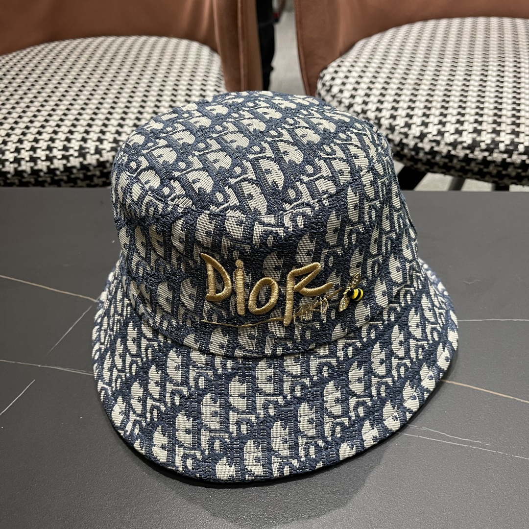  迪奥DIor夏季印花大檐渔夫帽经典老花字母千鸟格窄檐遮阳帽