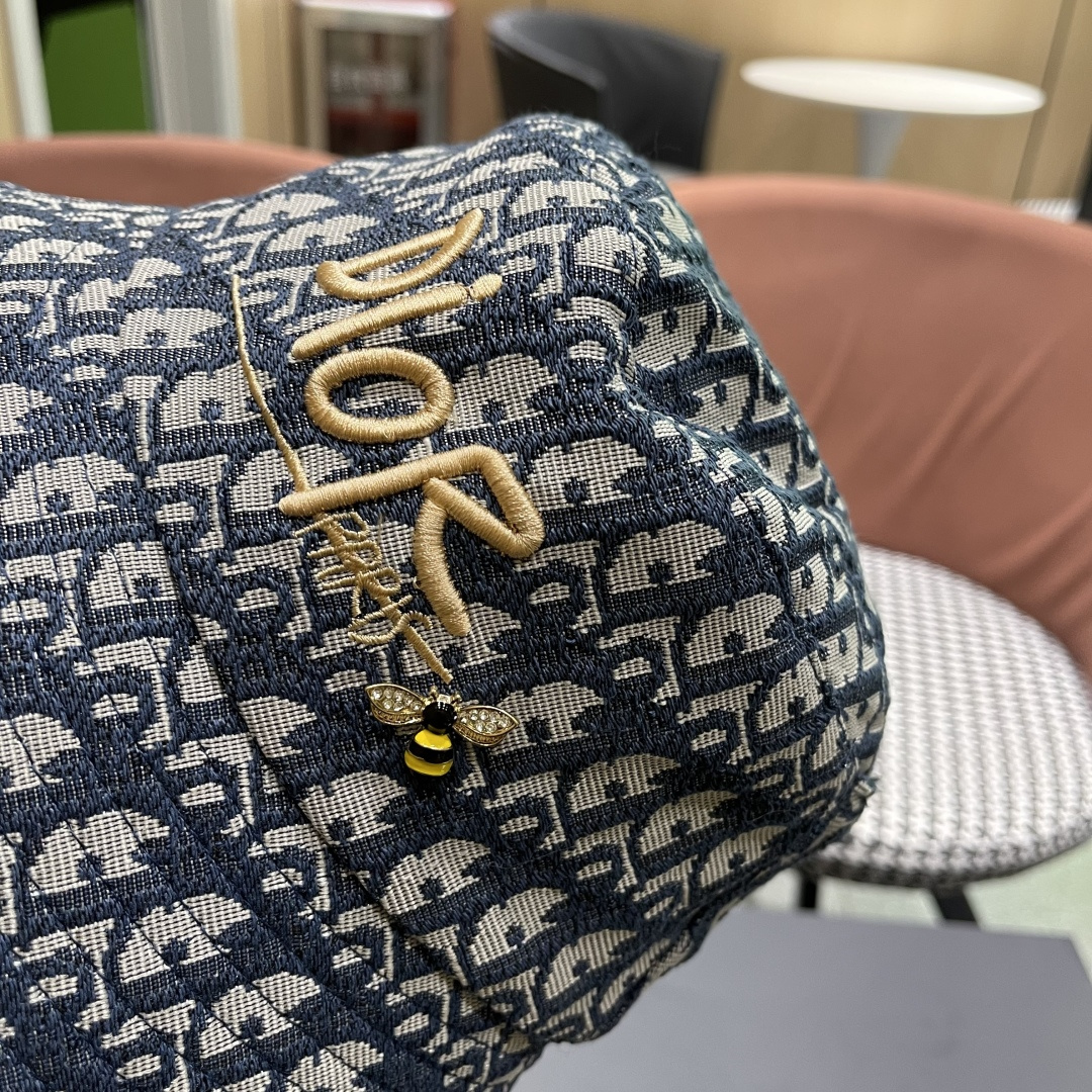  迪奥DIor夏季印花大檐渔夫帽经典老花字母千鸟格窄檐遮阳帽