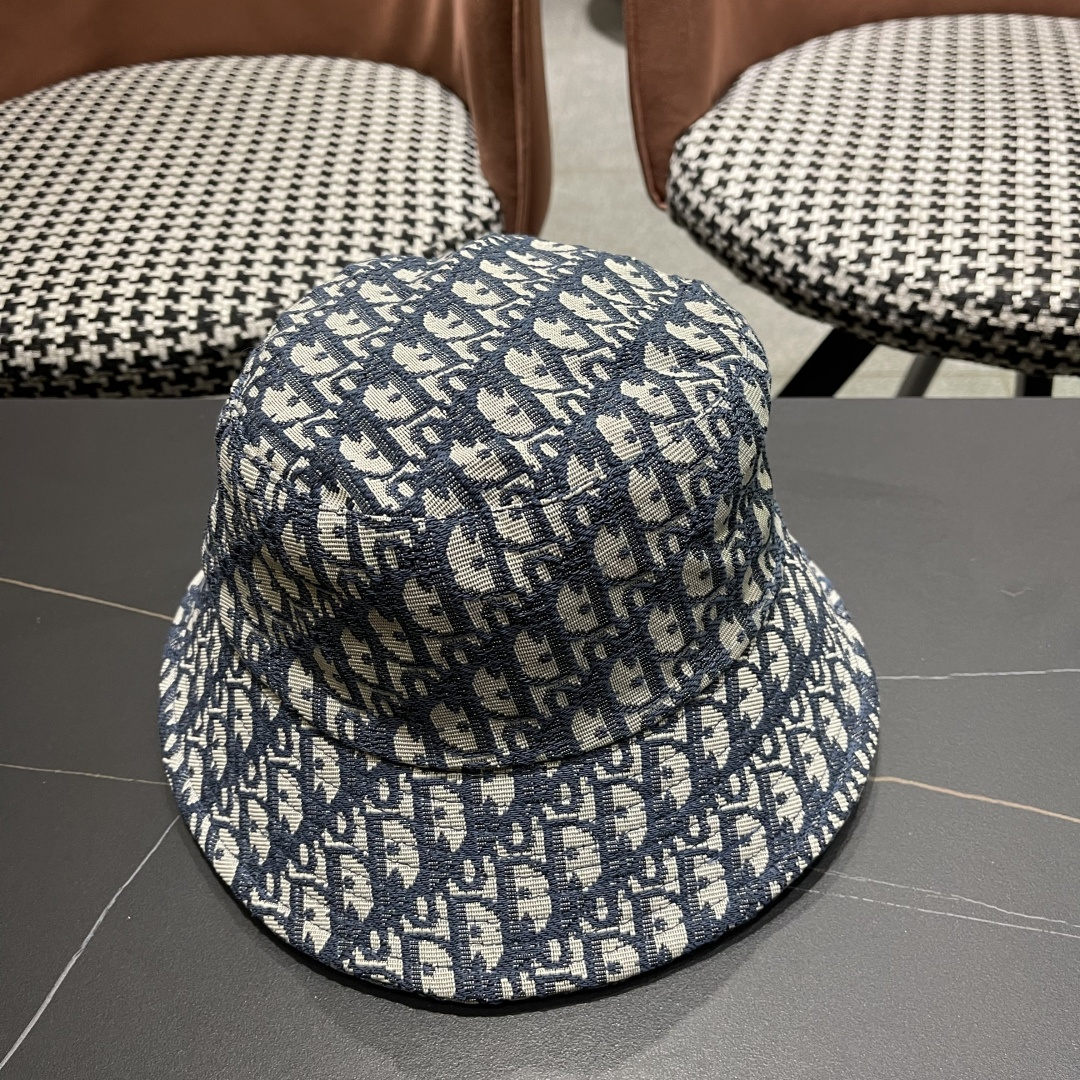  迪奥DIor夏季印花大檐渔夫帽经典老花字母千鸟格窄檐遮阳帽