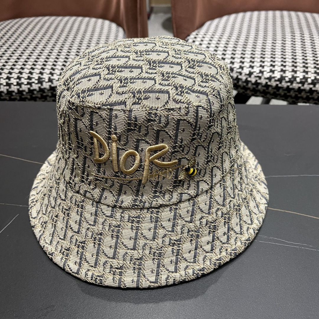  迪奥DIor夏季印花大檐渔夫帽经典老花字母千鸟格窄檐遮阳帽