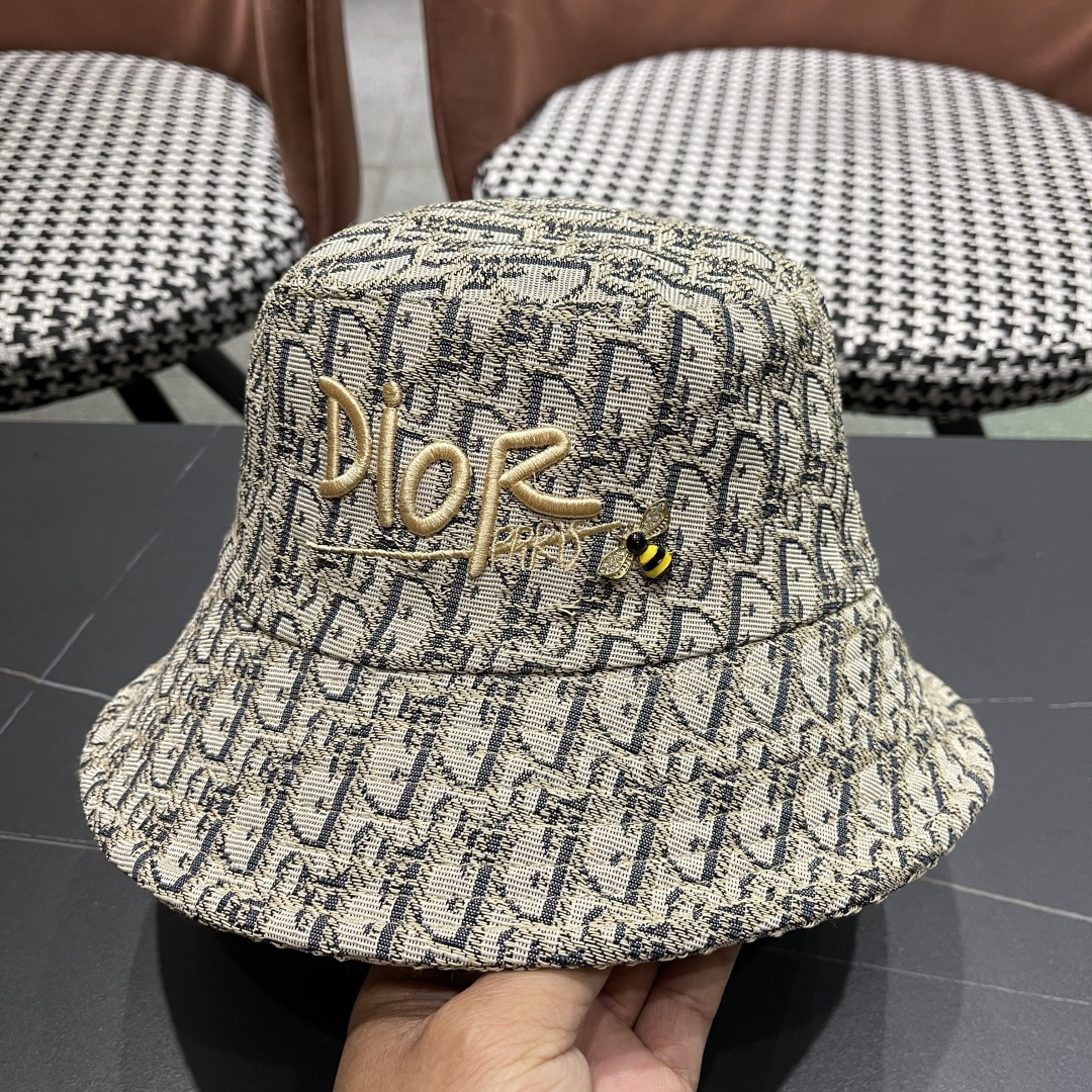  迪奥DIor夏季印花大檐渔夫帽经典老花字母千鸟格窄檐遮阳帽