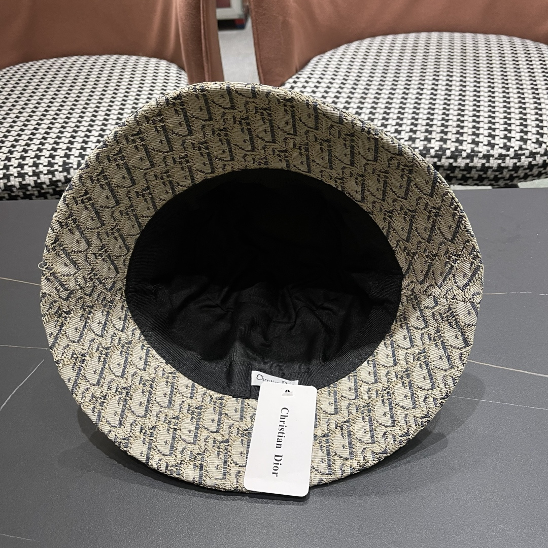  迪奥DIor夏季印花大檐渔夫帽经典老花字母千鸟格窄檐遮阳帽