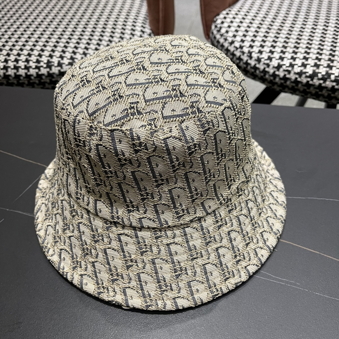  迪奥DIor夏季印花大檐渔夫帽经典老花字母千鸟格窄檐遮阳帽