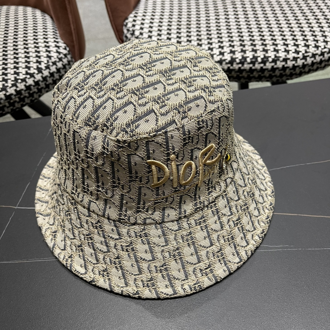  迪奥DIor夏季印花大檐渔夫帽经典老花字母千鸟格窄檐遮阳帽