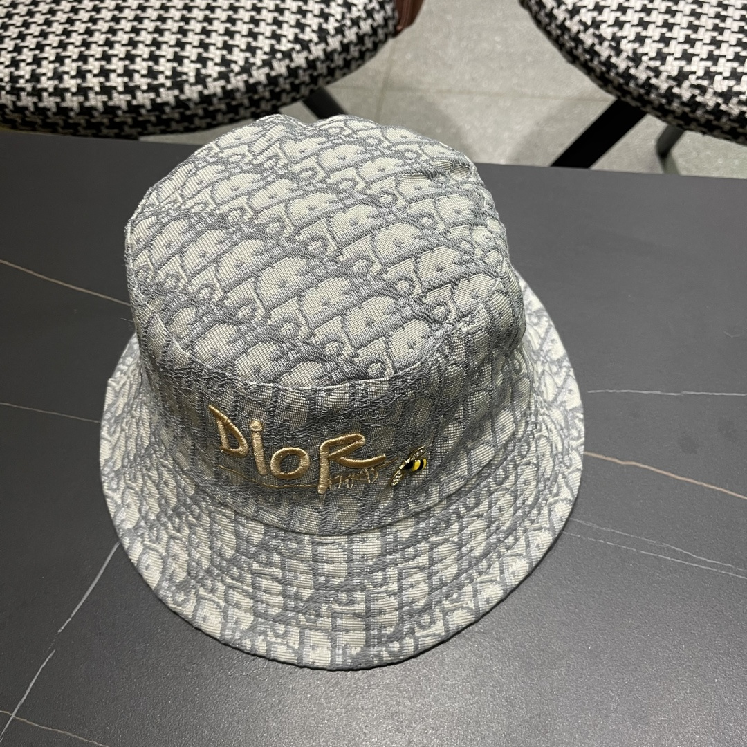  迪奥DIor夏季印花大檐渔夫帽经典老花字母千鸟格窄檐遮阳帽