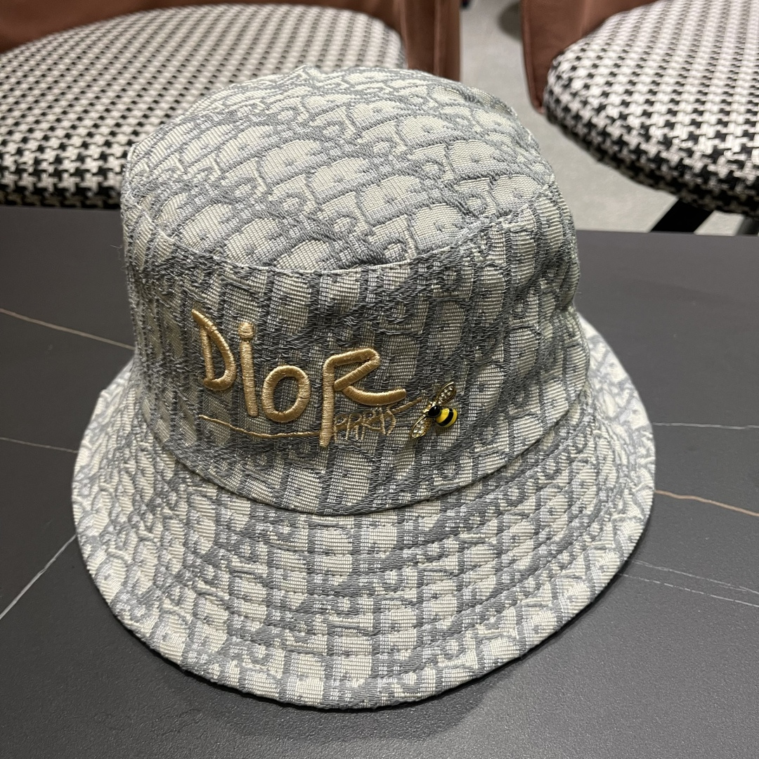  迪奥DIor夏季印花大檐渔夫帽经典老花字母千鸟格窄檐遮阳帽