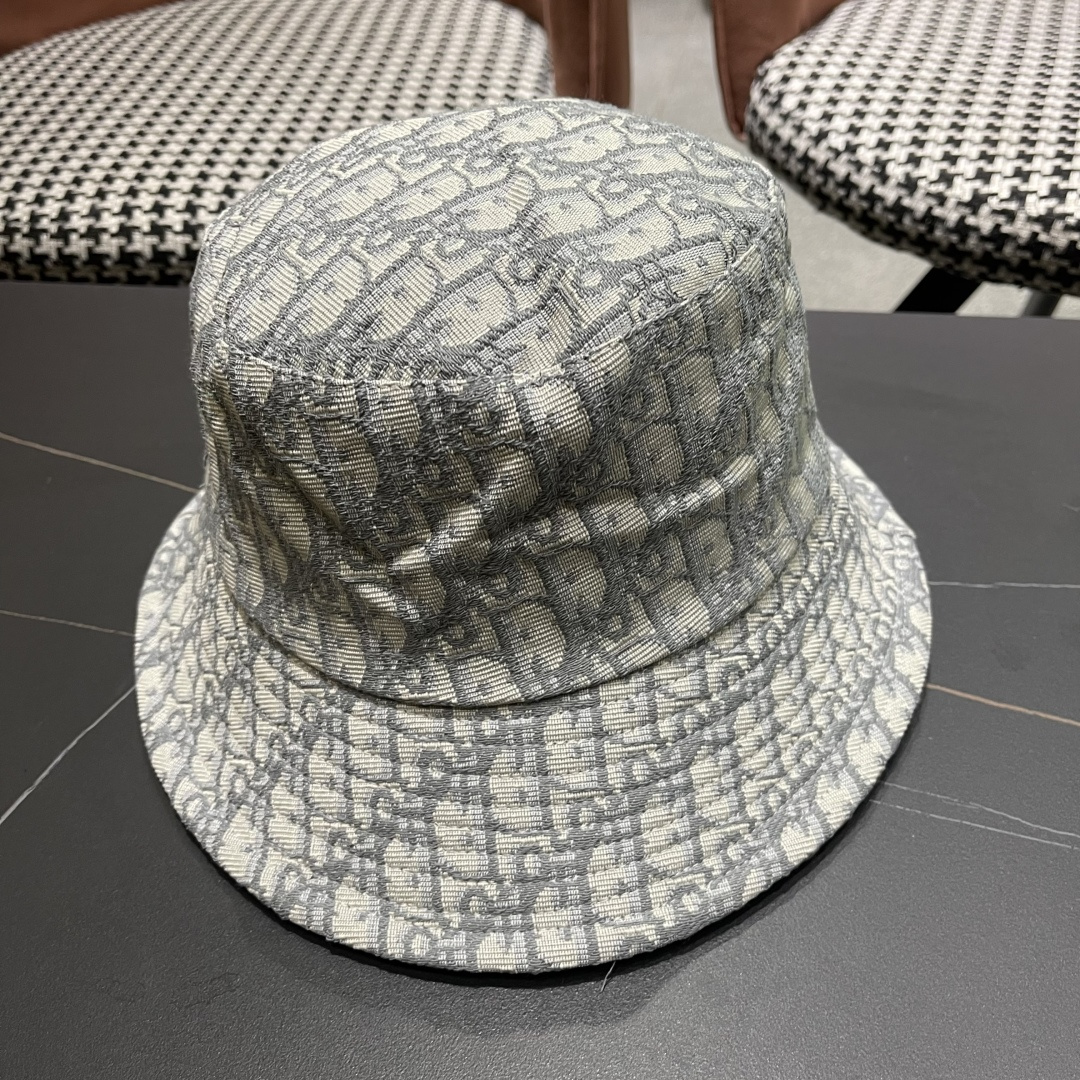  迪奥DIor夏季印花大檐渔夫帽经典老花字母千鸟格窄檐遮阳帽