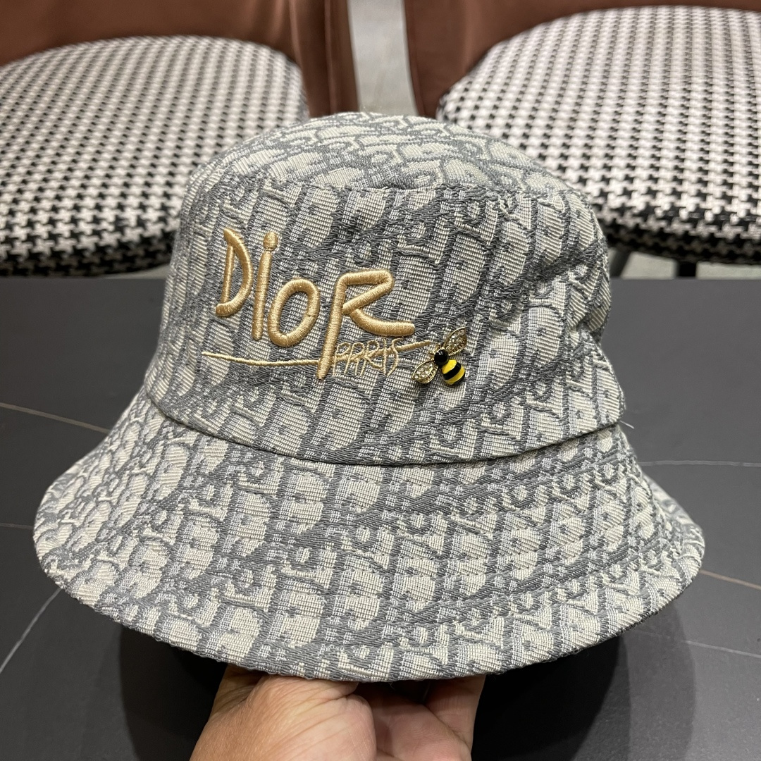  迪奥DIor夏季印花大檐渔夫帽经典老花字母千鸟格窄檐遮阳帽