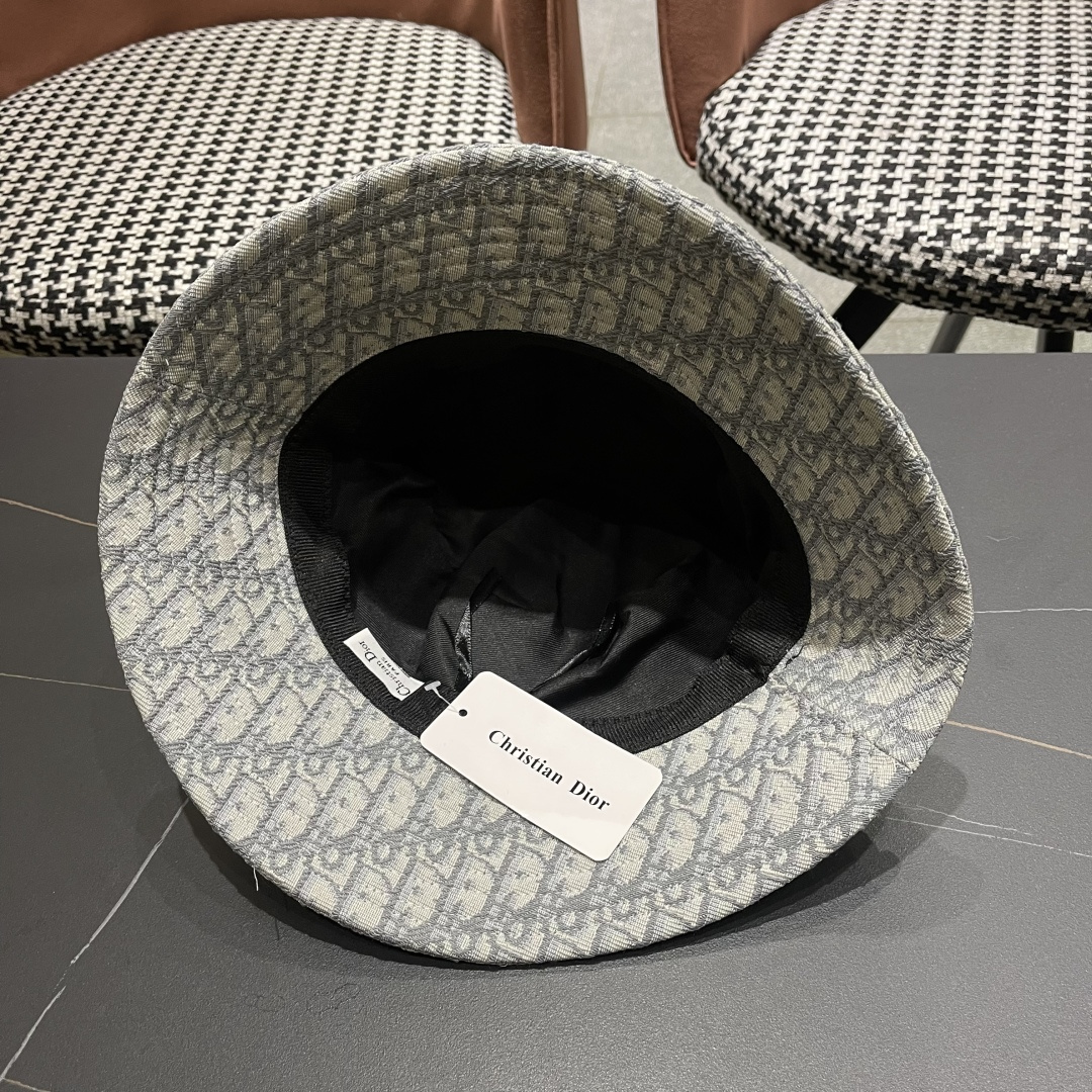  迪奥DIor夏季印花大檐渔夫帽经典老花字母千鸟格窄檐遮阳帽