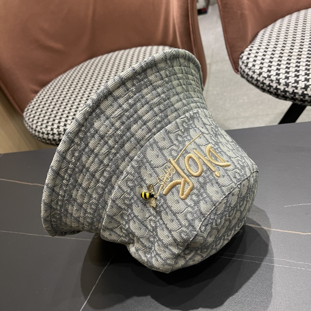  迪奥DIor夏季印花大檐渔夫帽经典老花字母千鸟格窄檐遮阳帽
