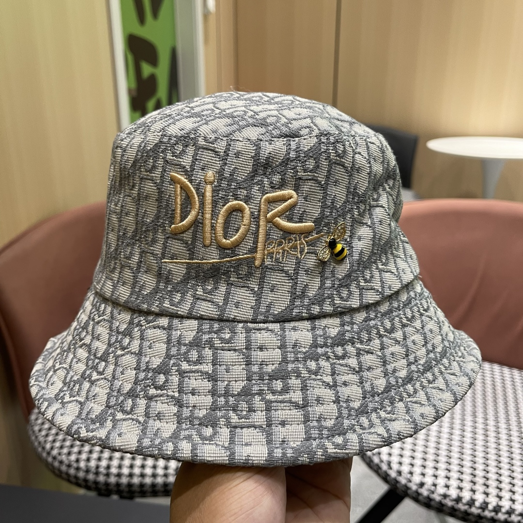  迪奥DIor夏季印花大檐渔夫帽经典老花字母千鸟格窄檐遮阳帽