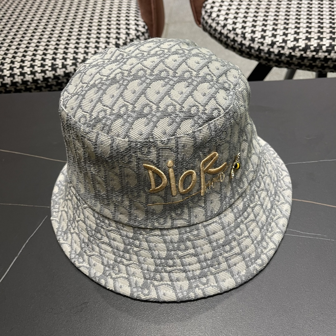  迪奥DIor夏季印花大檐渔夫帽经典老花字母千鸟格窄檐遮阳帽
