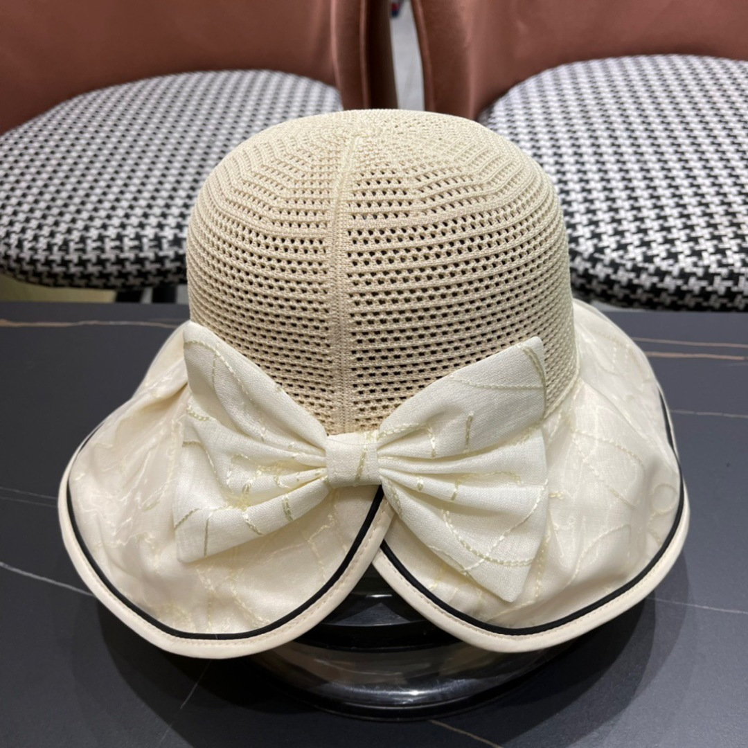  普拉达Prada2025流行新款韩版甜美可爱系带蝴蝶结渔夫帽子女遮阳防晒盆帽