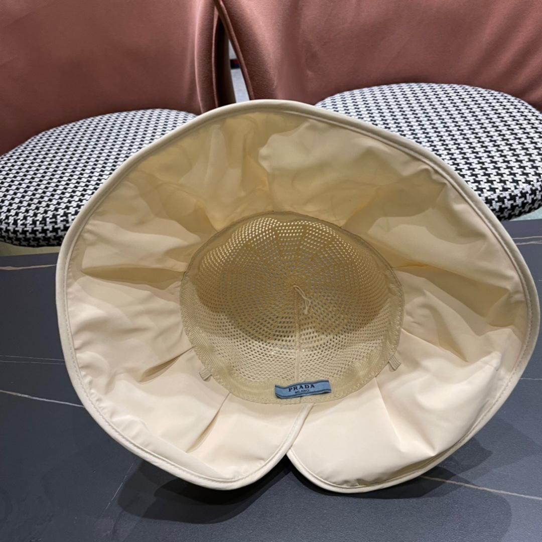  普拉达Prada2025流行新款韩版甜美可爱系带蝴蝶结渔夫帽子女遮阳防晒盆帽