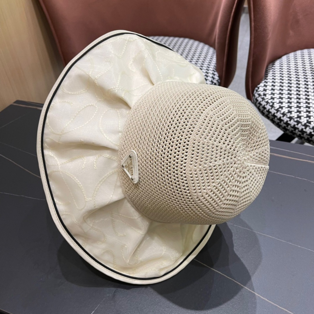  普拉达Prada2025流行新款韩版甜美可爱系带蝴蝶结渔夫帽子女遮阳防晒盆帽