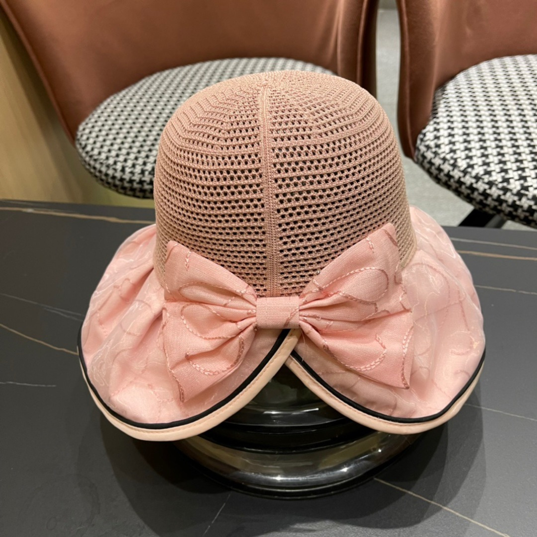  普拉达Prada2025流行新款韩版甜美可爱系带蝴蝶结渔夫帽子女遮阳防晒盆帽