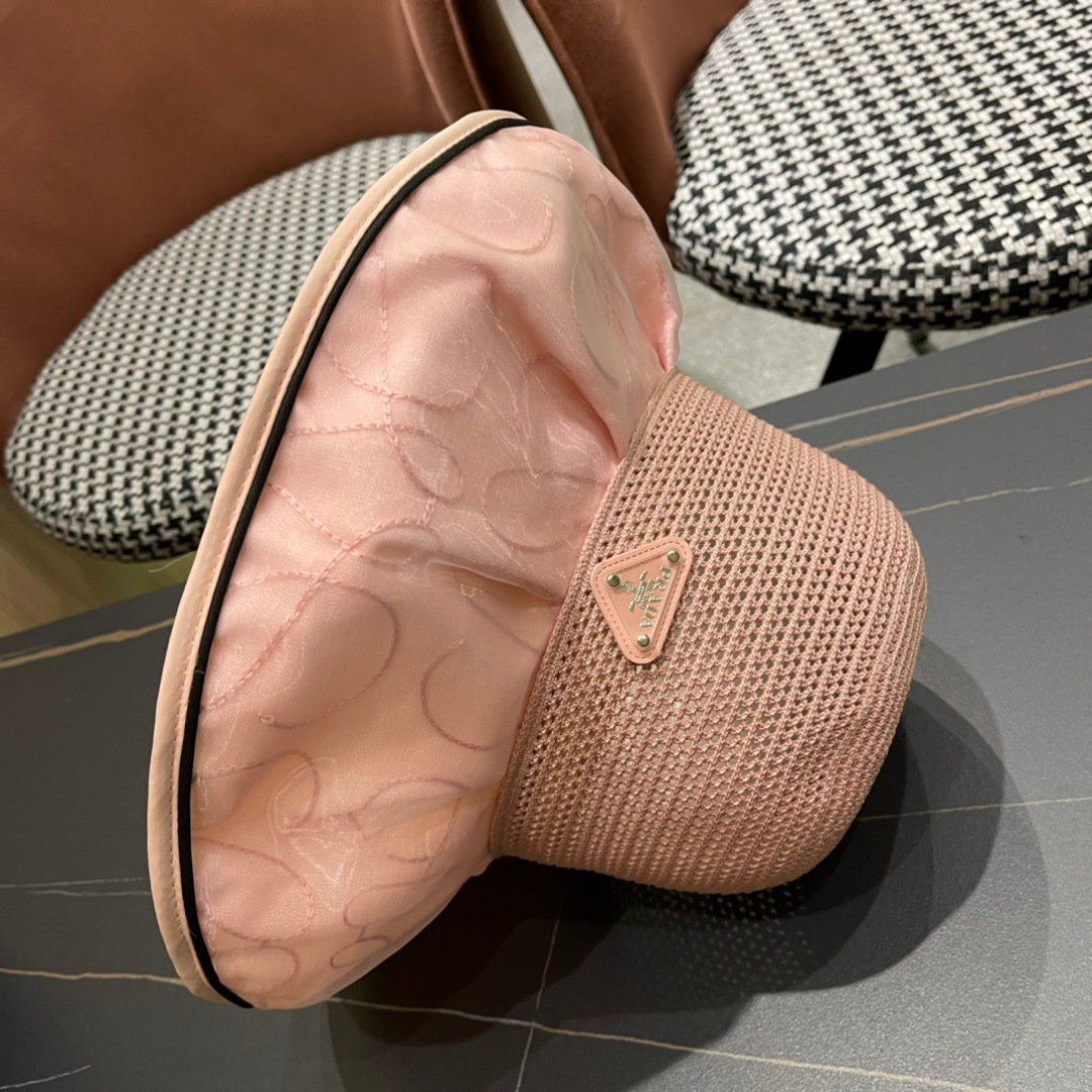  普拉达Prada2025流行新款韩版甜美可爱系带蝴蝶结渔夫帽子女遮阳防晒盆帽