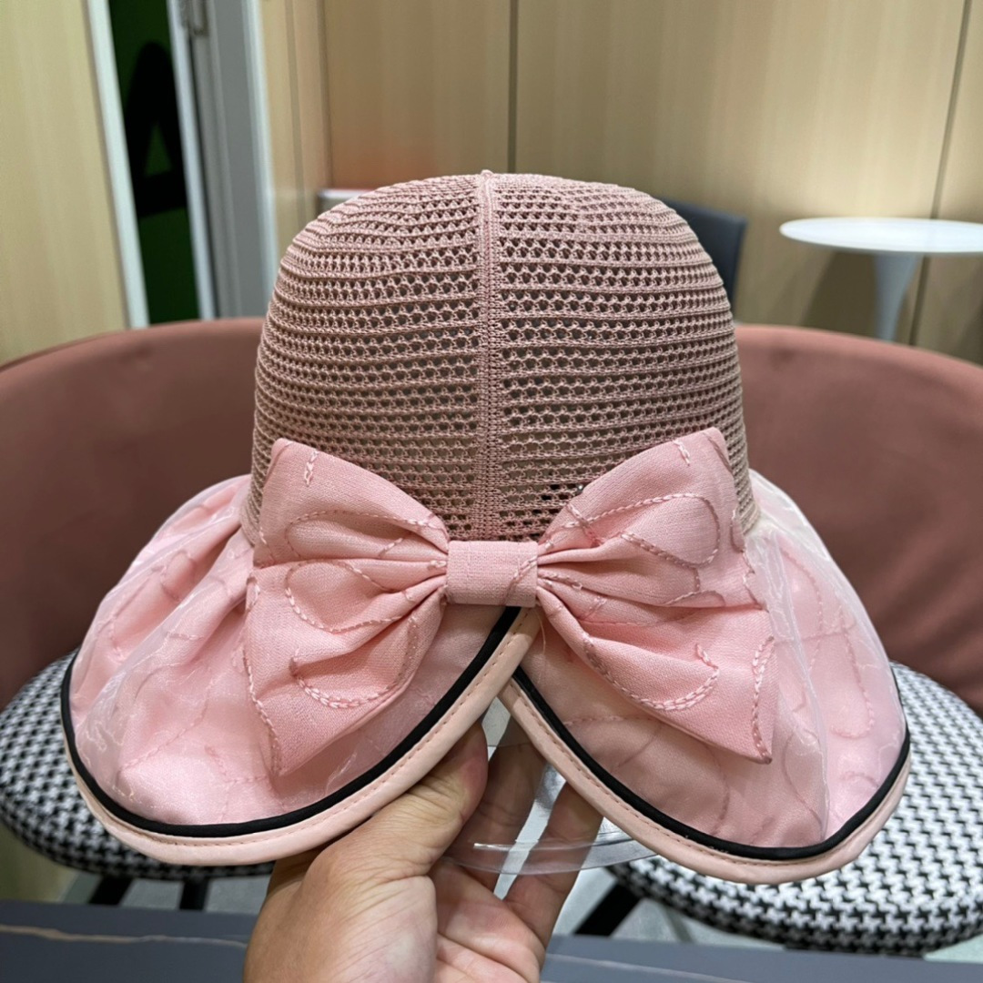  普拉达Prada2025流行新款韩版甜美可爱系带蝴蝶结渔夫帽子女遮阳防晒盆帽