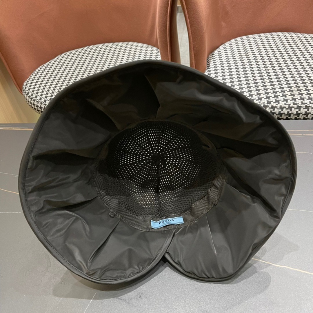  普拉达Prada2025流行新款韩版甜美可爱系带蝴蝶结渔夫帽子女遮阳防晒盆帽