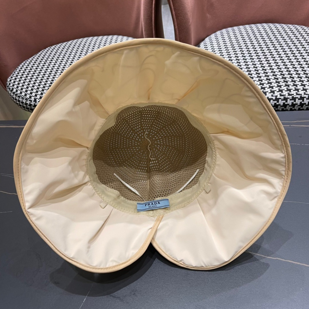  普拉达Prada2025流行新款韩版甜美可爱系带蝴蝶结渔夫帽子女遮阳防晒盆帽