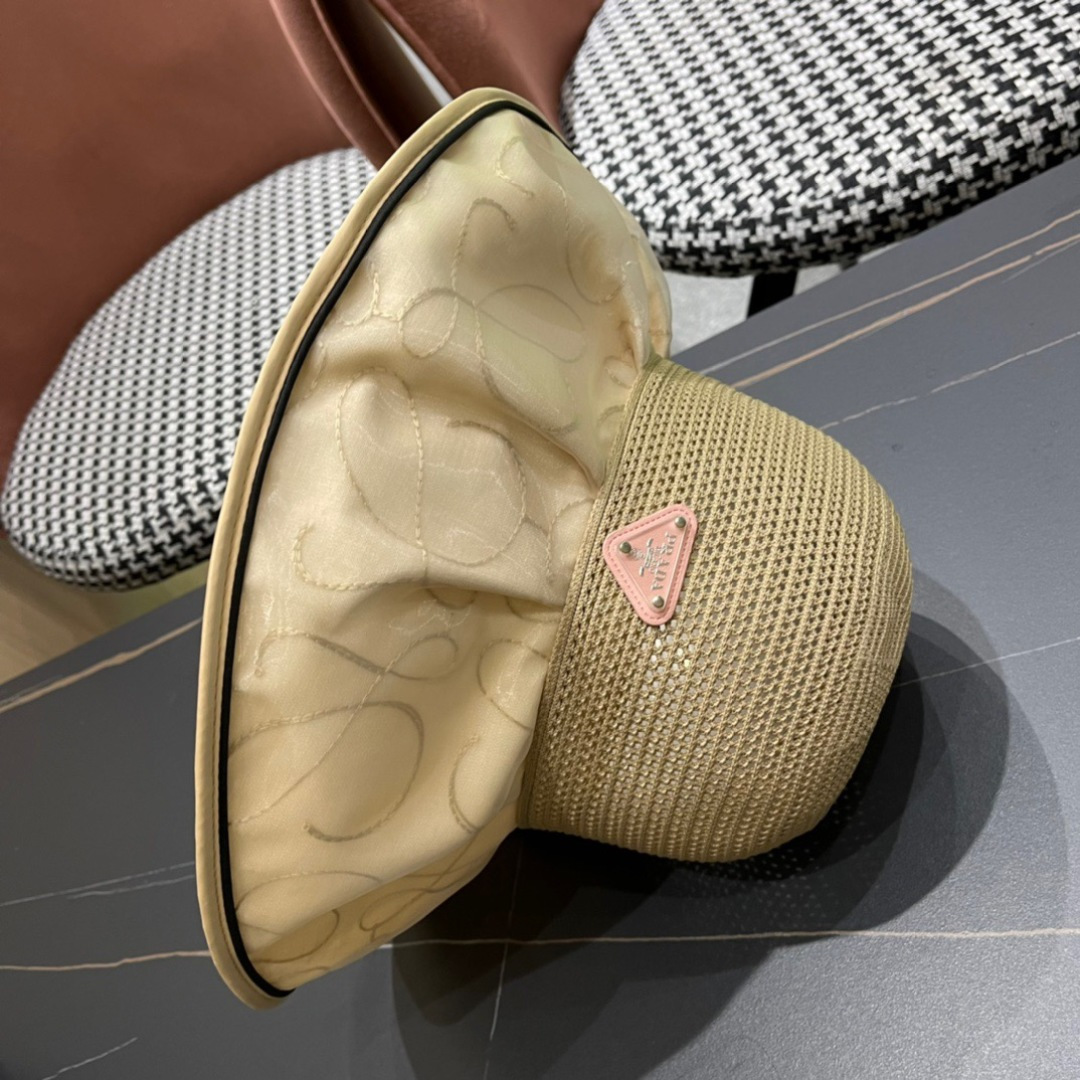  普拉达Prada2025流行新款韩版甜美可爱系带蝴蝶结渔夫帽子女遮阳防晒盆帽