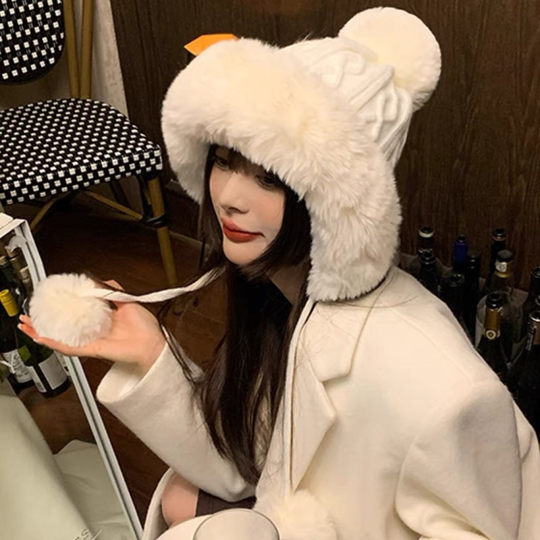 Dior迪奥加厚加绒保暖护耳针织帽子女秋冬显脸小毛线帽防寒骑车雷锋帽