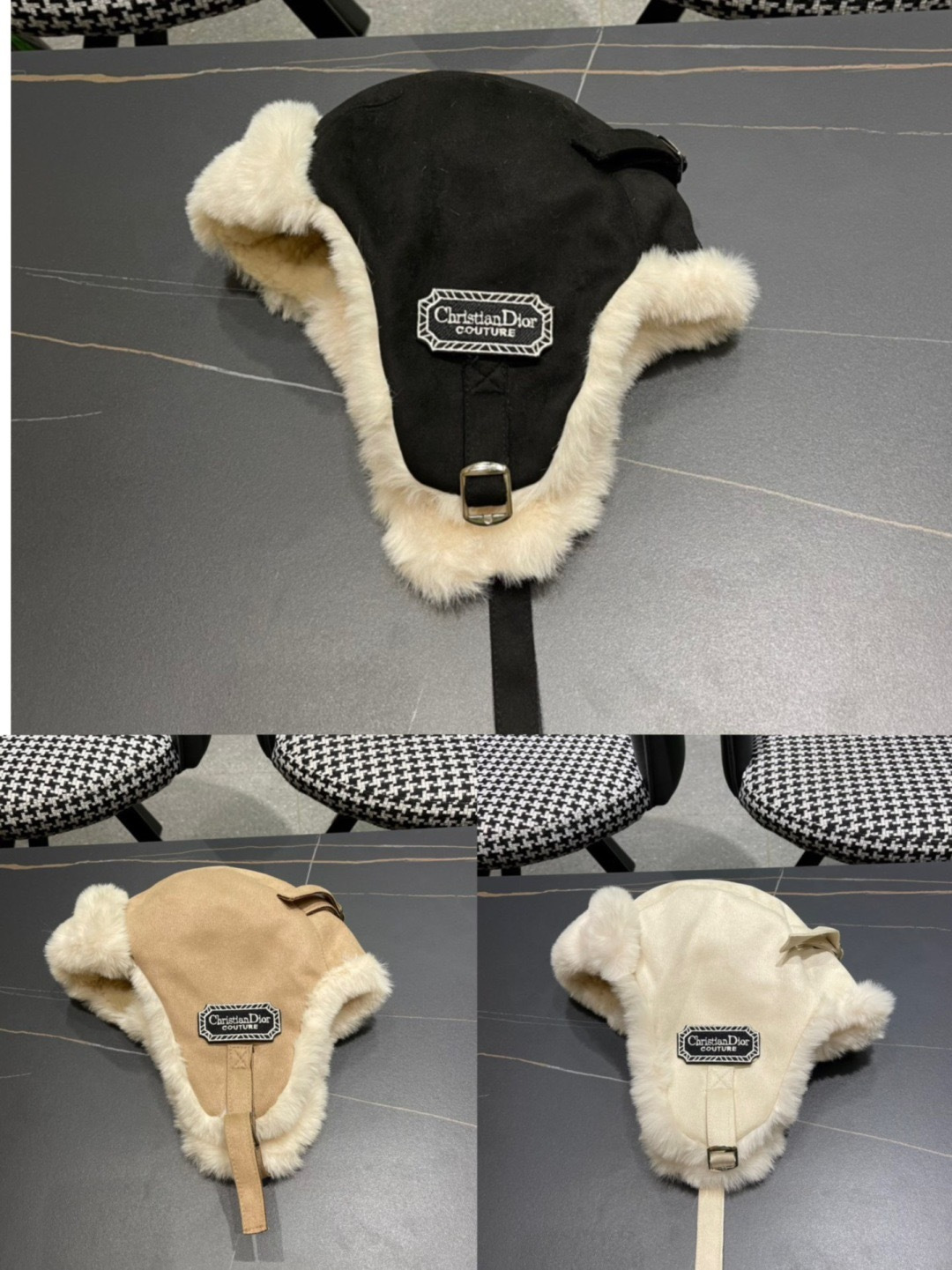  DIOR迪奥 麂皮绒加绒雷锋帽子女防风防寒东北帽百搭加厚骑行护耳帽飞行帽子