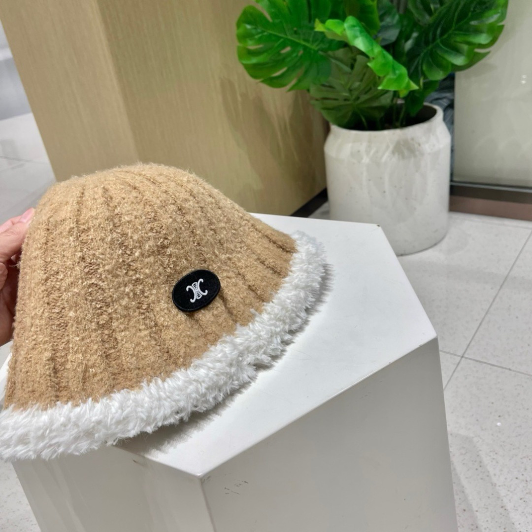 【CELINE赛琳】毛绒渔夫帽新款秋冬百搭显脸小盆帽冬季素颜针织水桶帽