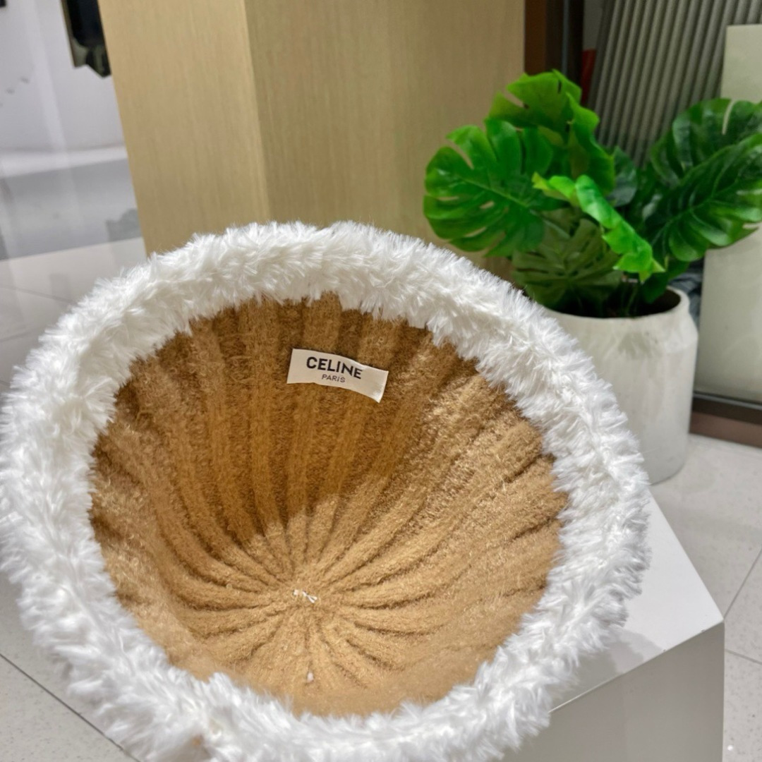 【CELINE赛琳】毛绒渔夫帽新款秋冬百搭显脸小盆帽冬季素颜针织水桶帽