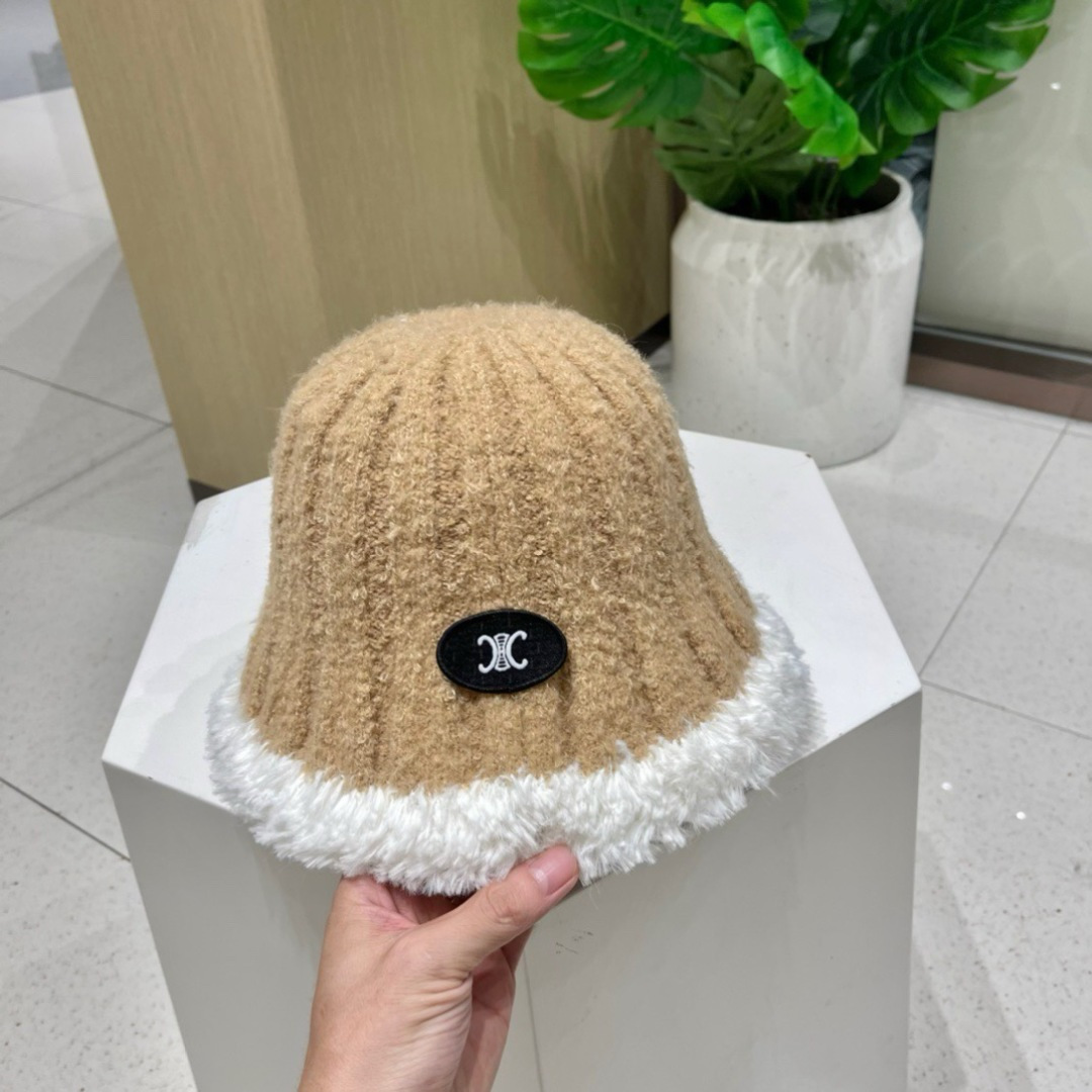【CELINE赛琳】毛绒渔夫帽新款秋冬百搭显脸小盆帽冬季素颜针织水桶帽