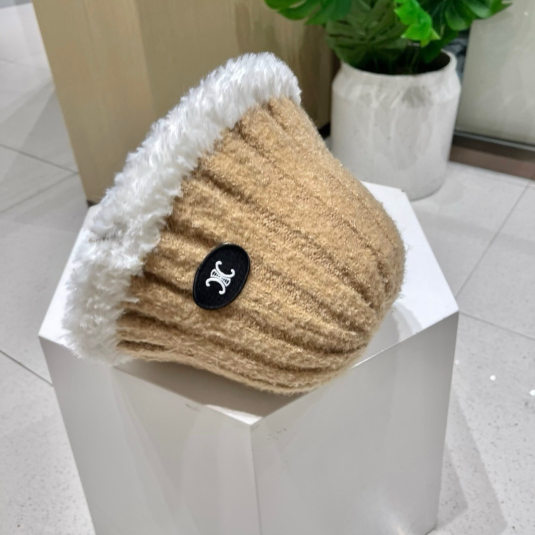 【CELINE赛琳】毛绒渔夫帽新款秋冬百搭显脸小盆帽冬季素颜针织水桶帽