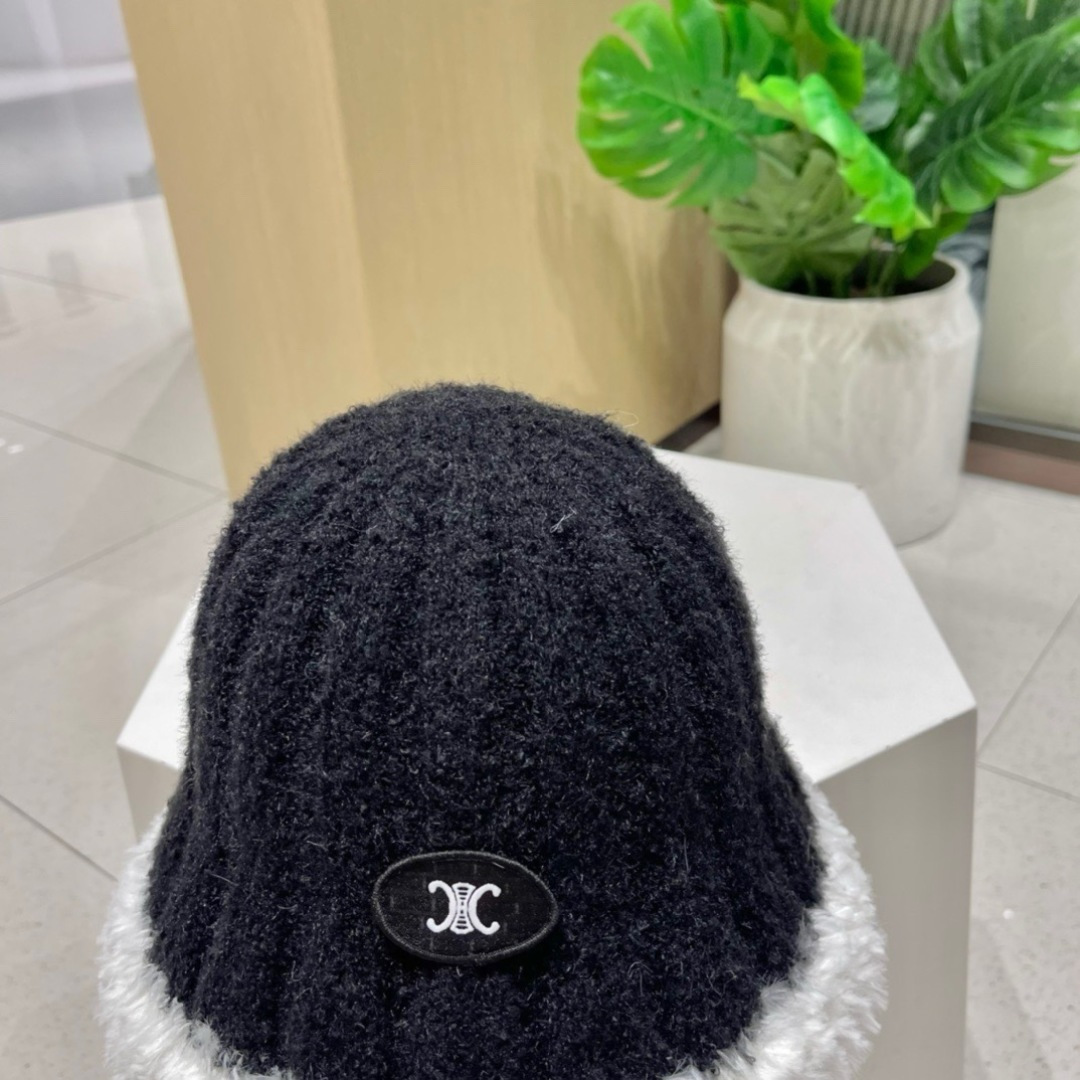 【CELINE赛琳】毛绒渔夫帽新款秋冬百搭显脸小盆帽冬季素颜针织水桶帽