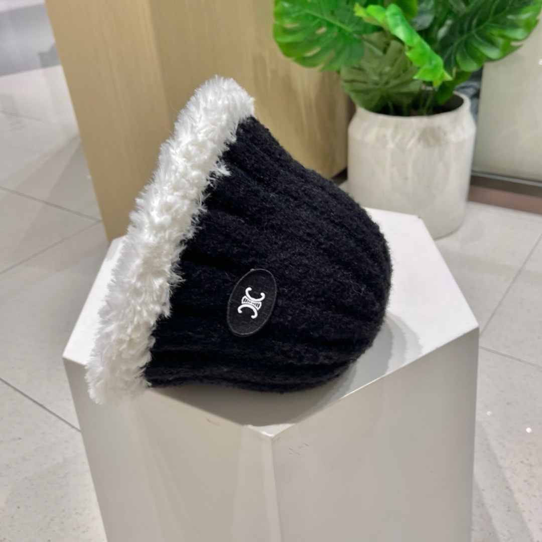 【CELINE赛琳】毛绒渔夫帽新款秋冬百搭显脸小盆帽冬季素颜针织水桶帽