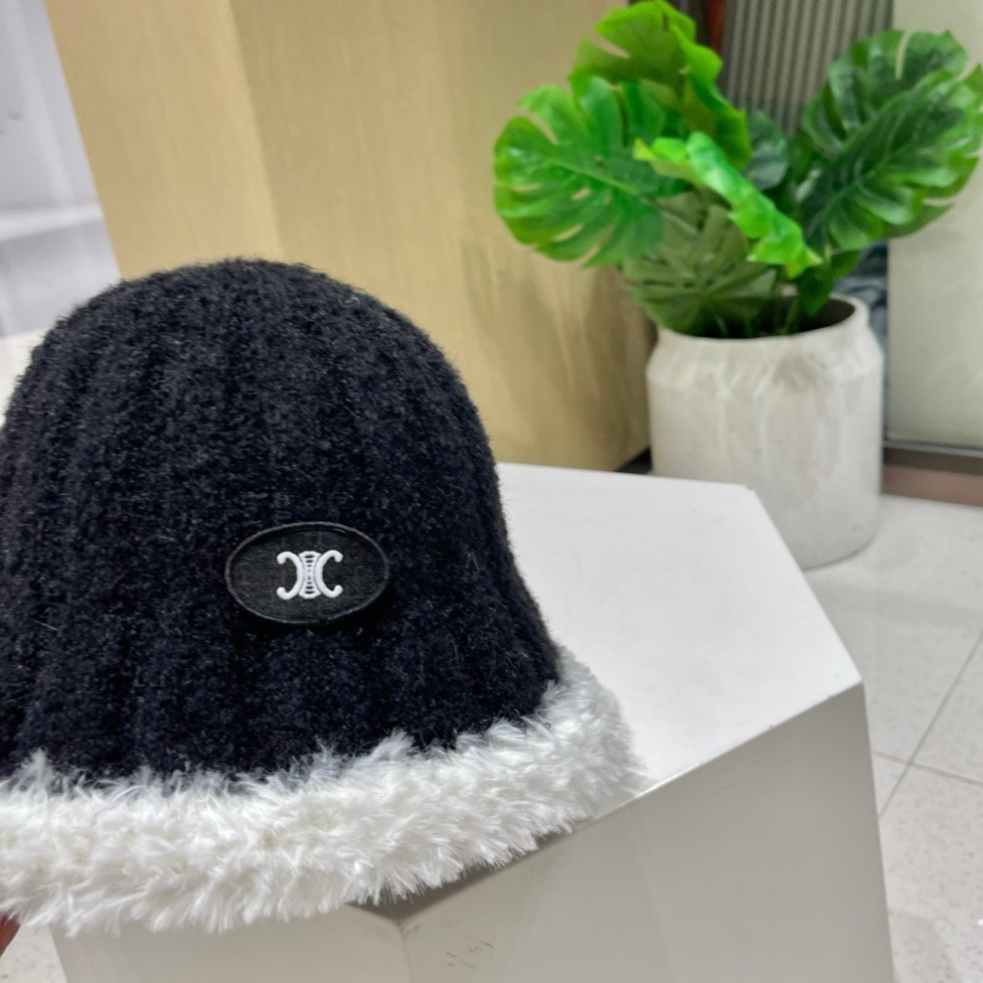 【CELINE赛琳】毛绒渔夫帽新款秋冬百搭显脸小盆帽冬季素颜针织水桶帽